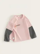春向けカジュアルな子供用Tシャツ【キャラクター柄・コットン・カラーコンビネーション・長袖】（セットアップ対応）