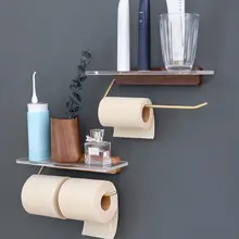 壁掛けトイレットペーパーラック【穴あけ不要・アクリル木製・スマホ対応】