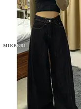黒色Aラインワイドデニムパンツ【レディース・夏用・タイプ・大きいサイズ対応】