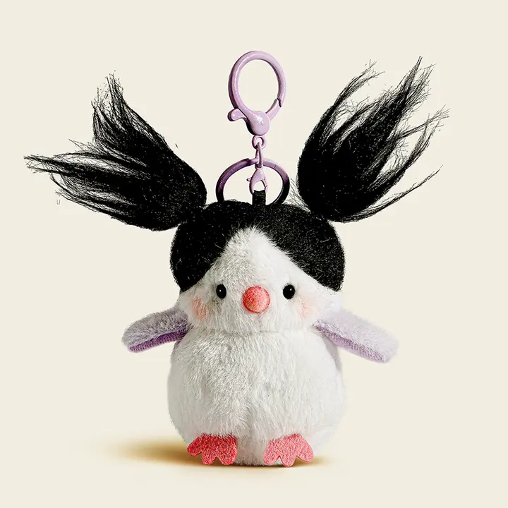 愛らしいモフモフの小鳥のバッグチャーム【毛並みのぬいぐるみ・キーチェーン・ユニークなデザイン】