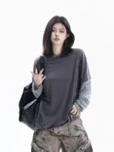 小球デザインのアメリカンスタイル偽二重Tシャツ【女性用・夏・ルーズフィット・カップル対応・長袖】（セットアップ対応）