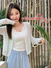 春季に最適！薄手のニットカーディガン【防晒・短丈・明るい色合い】（セットアップ対応）