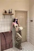 デザイン性のあるビジュー付きデニムパンツ【夏用・ハイウエスト・ストレート・ワイドレッグ】（セットアップ対応）