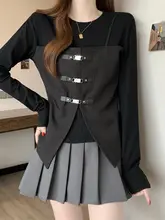 デザイン性に優れたレディース長袖Tシャツ【スプリング・メタルボタン・細見え効果】（セットアップ対応）