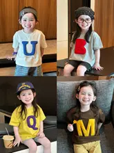 子供用 韓国風 カジュアル 半袖Tシャツ【立体文字・ゆったりデザイン・夏用】