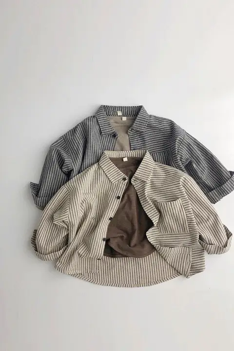 シャツジャケット キッズ ボーイズ ガールズ コットンリネン ストライプ くすみカラー おしゃれ トレンド 春 秋