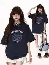 可愛いウサギ柄の短袖Tシャツ【カジュアル・夏用・学生向け】