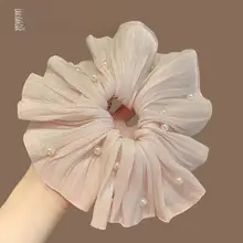 極上の柔らかさのパール付きヘアゴム【シフォン素材・エレガントデザイン・フランス風】