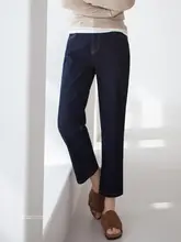 極上の柔らかさ！ハイウエスト微ストレッチストレートデニムパンツ【レディース・秋・九分丈】