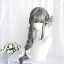 ロリータスタイルの長いカールウィッグ【自然なウェーブ・エアリー前髪・おしゃれなグレー】