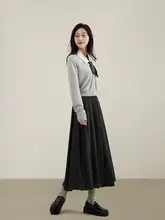 グレーのハイウエストプリーツスカート【レディース・秋春用・Aライン・ミニサイズ対応】