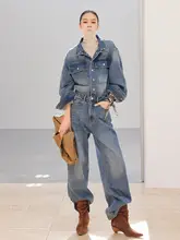 ヴィンテージ風デニムオールインワン【高級感あるブルー・春用】（セットアップ対応）