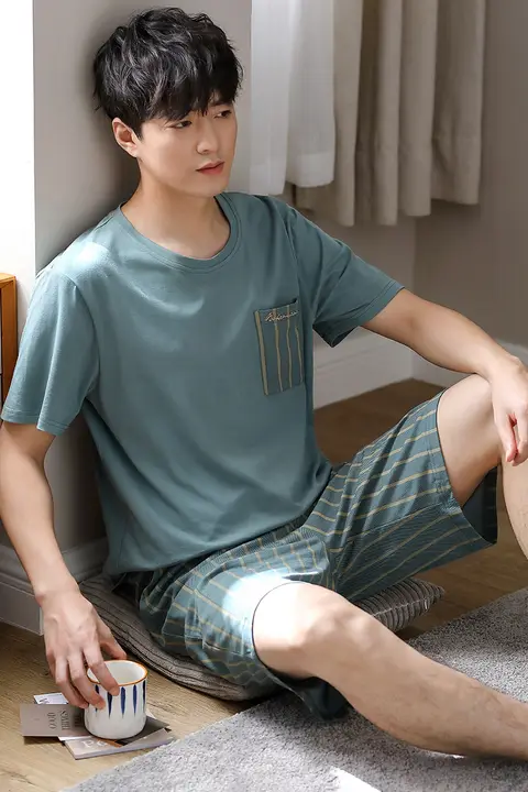 家居用 メンズ 半袖コットンパジャマセット【夏用・ショートパンツ・大サイズ】