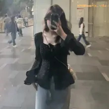 フレンチヴィンテージ風ドット柄長袖ブラウス【幅広サイズ・ボックスネック・春用】（セットアップ対応）