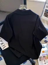 洗練されたデザイン！ブラックのショートスリーブシフォンシャツ【フレンチスタイル・ローズ刺繍】