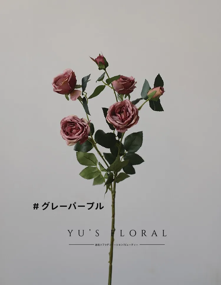 ヴィンテージ風の造花ローズアレンジ：紫灰色多頭タイプの婚礼装飾スタイルとは