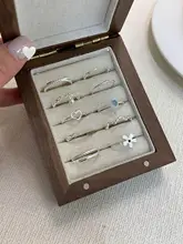 925純銀製 幾何学的な花デザイン 海ブルー宝石オープンリング【女性用・人差し指に最適】
