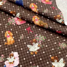 レトロ油絵風カートゥーンデザインのコットン生地【DIY用・手作りアート】