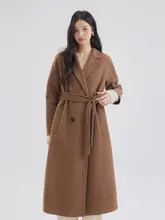 小鹿のパフ おしゃれなトグルボタン付きキャメルカラーコート【20%カシミヤ・冬用】
