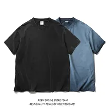 アメリカンヴィンテージ風 ルーズフィット コットン丸首短袖Tシャツ【ウォッシュ加工・クラッシュデザイン】