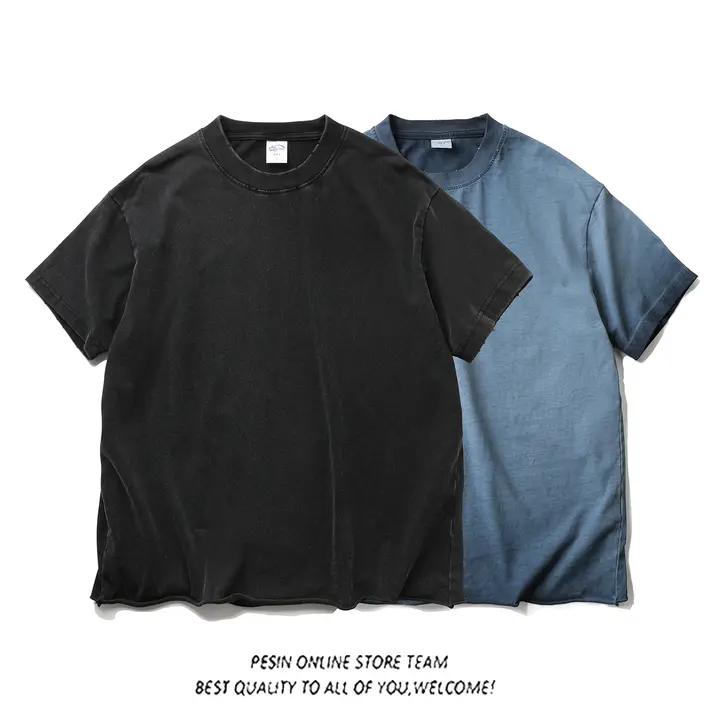 アメリカンヴィンテージ風 ルーズフィット コットン丸首短袖Tシャツ【ウォッシュ加工・クラッシュデザイン】