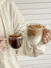 二重断熱防熱コーヒーカップ 家庭用 水を飲むカップ ガラス アメリカンラテカップ 高い美的価値