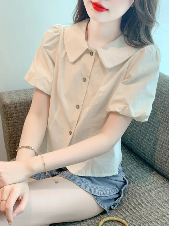 リボンカラー半袖Tシャツ【シフォン素材・レディース・夏用・カジュアル】