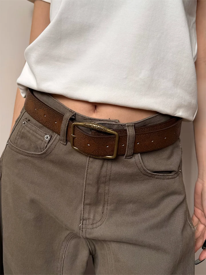 レトロ仕様のブラウンベルト【ユニセックス・おしゃれアクセサリー・高級感】