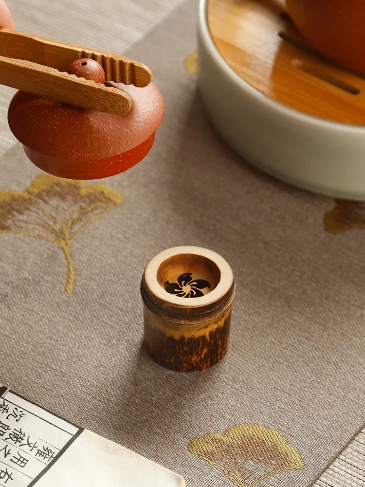 手作り紫竹カバーの茶器用トレー：禅意デザインで和風空間を演出