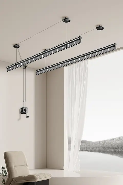 室内用 手動昇降式2本柱バルコニー物干し【家庭用・取り付け簡単】