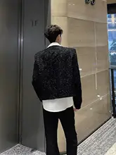 黒の短丈ジャケット【多重ファスナー・デザイン性のあるツイード風】（セットアップ対応）