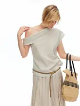 エレガントなデザインの天絲素材ショルダーTシャツ【女性用・短袖】