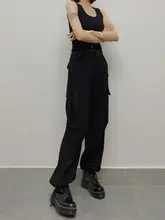 ブラック ヴィンテージ風 ワークパンツ【レディース・ハイウエスト・直筒・ルーズフィット・薄手】