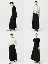 Aラインロングスカート【通勤用・黒・フレア・プリーツ】