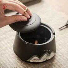 おしゃれな陶器製灰皿【蓋付き・風防・家庭用・オフィス向け】