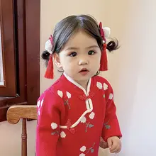 髪飾り キッズ ガールズ ヘアクリップ 漢服 チャイナテイスト 赤 蝶結び ポンポン おしゃれ お正月 迎春
