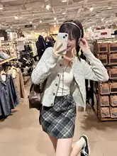 ハイウエストチェック柄ミニスカート【ウール素材・秋冬・Aライン・通勤用】