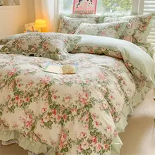 夏用全棉ボックススカート付きベッドカバー【花柄・増厚・プリンセススタイル】（セットアップ対応）