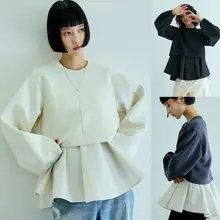 カジュアルなデザイン！長袖の重ね着風スウェットシャツ【春秋用・ルーズフィット・コーディネートしやすい】（セットアップ対応）
