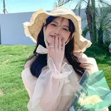 CCLOVEMX ビーチリゾート用 大型日除け草帽【折りたたみ可・フリンジデザイン】