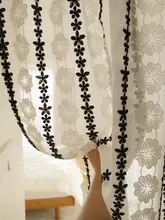 フランス風レース刺繍ブラックホワイトロマンティックカーテン【ハーフカーテン・窓装飾用】