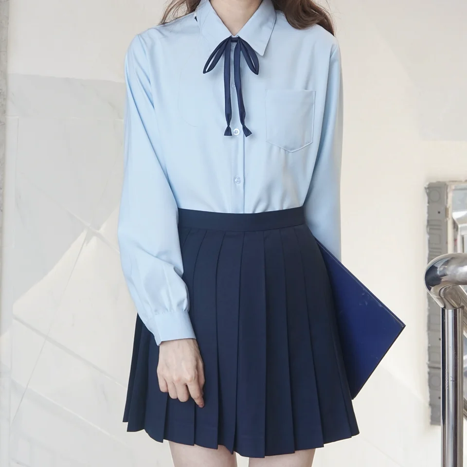 青色 プリーツ JK 制服 トップス 女士 基本スタイル