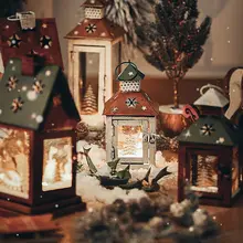 キャンドルスタンド ハンドル付きランタン アイアン ガラス 防風 ヨーロピアン ヴィンテージ クリスマス 家庭用 インテリア 置物