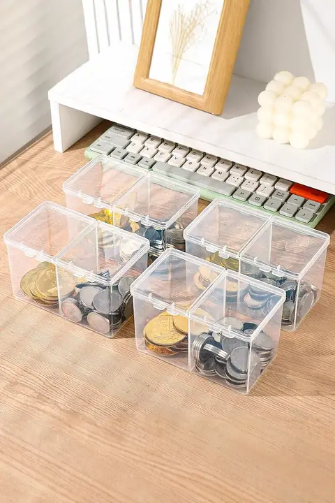 デスク整理に最適な二 compartments コインストレージボックス【防塵・貯金箱・記念コイン収納用】