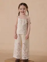 女児用レース透かしデザイン キャミソールパンツ【おしゃれなドールシャツ・カジュアルパンツ】（セットアップ対応）