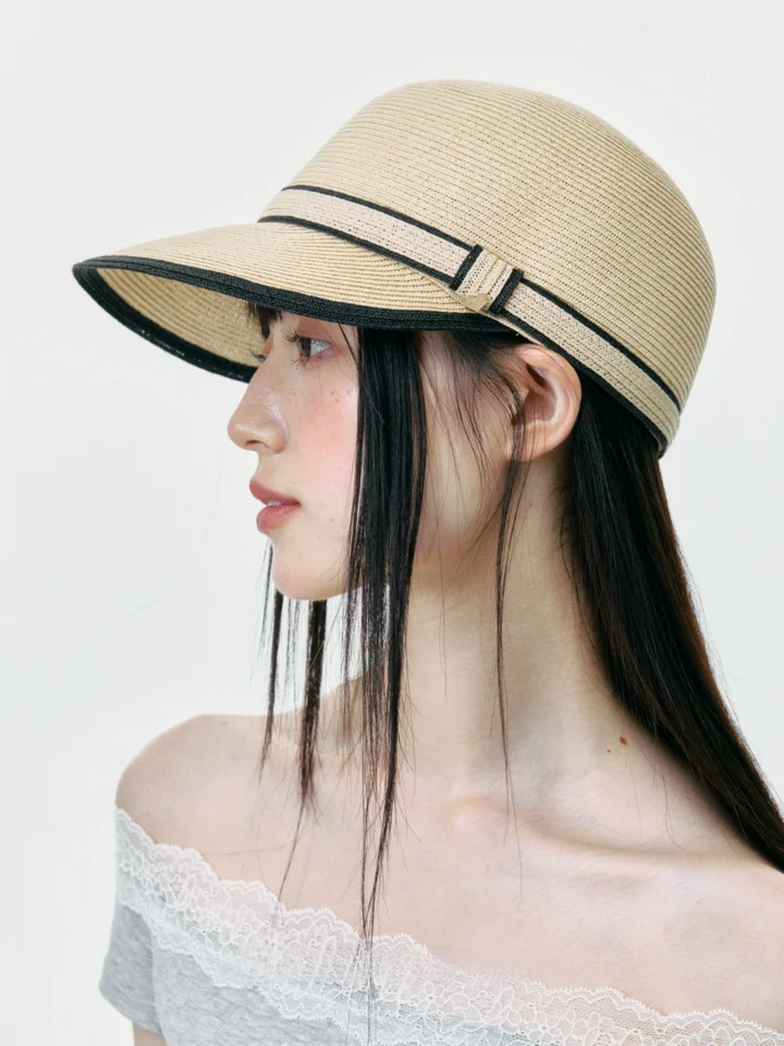 優雅で繊細な草編み通気性ダックビルキャップ【夏用・日焼け防止・リゾートスタイル】