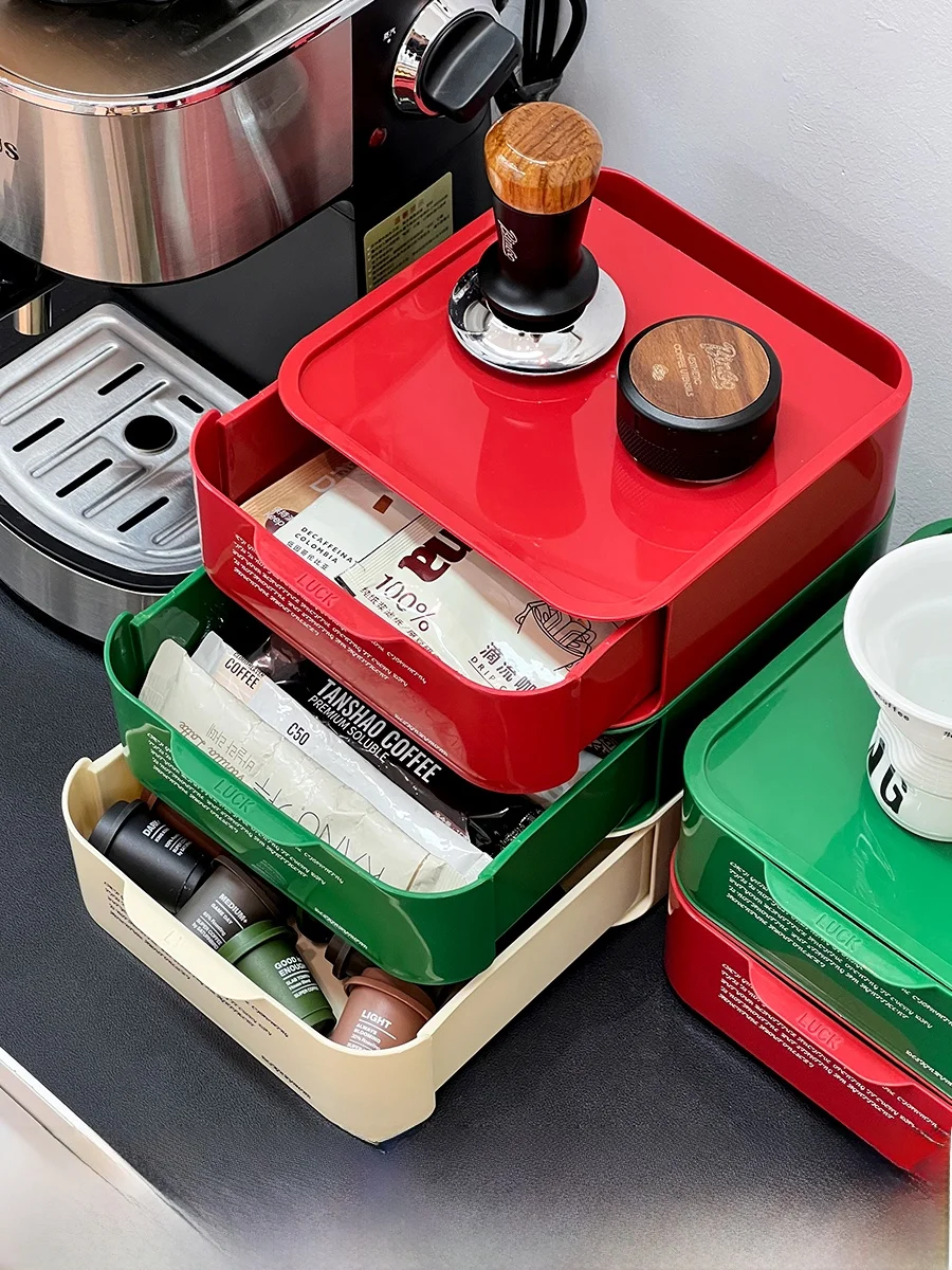 コーナー収納ボックス【多層式・引き出し付き・カプセルコーヒー用・デスクトップ配置】の実用性と使い方