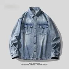 レトロデザインの水洗い加工デニムジャケット【春秋用・アメリカンカジュアル】