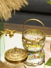 インド製 手作りレトロ取っ手付き蓋付き収納缶【高級装飾用・キャンディーやお茶保存に最適】