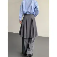 秋季デザインの重ね着風ワイドパンツ【ドレープ仕上げ・カジュアル・男性用】（セットアップ対応）